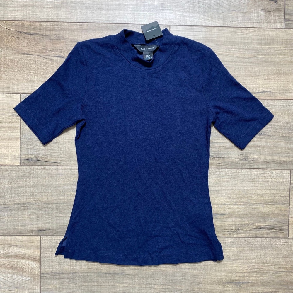 Club Monaco Womens Mock Neck Short Sleeve Tee Size‎ XS Navy Blue